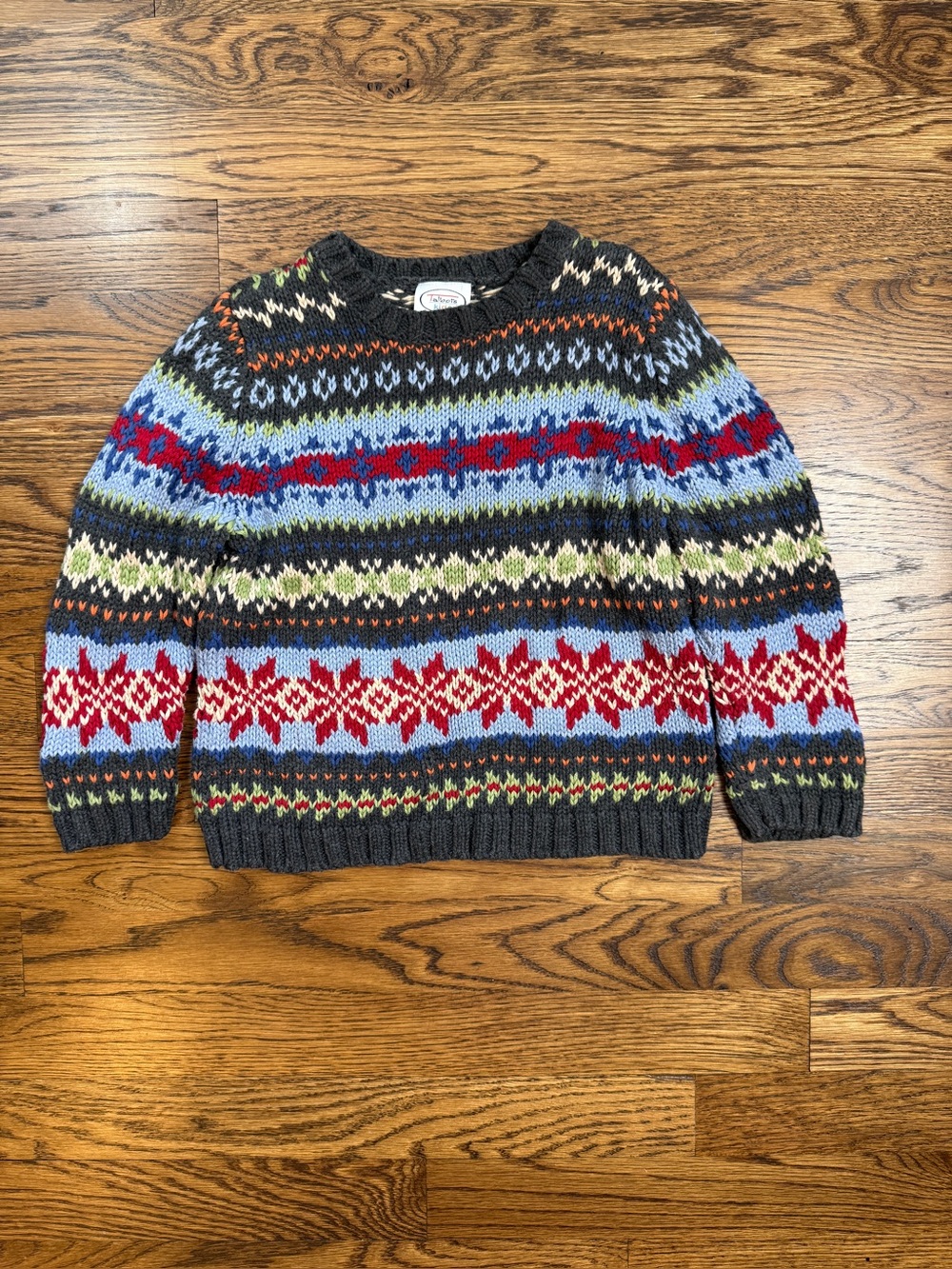 Talbots Kids Boys Y2K Vintage Fair Isle 100% Cotton Sweater Charcoal Base Sz 4